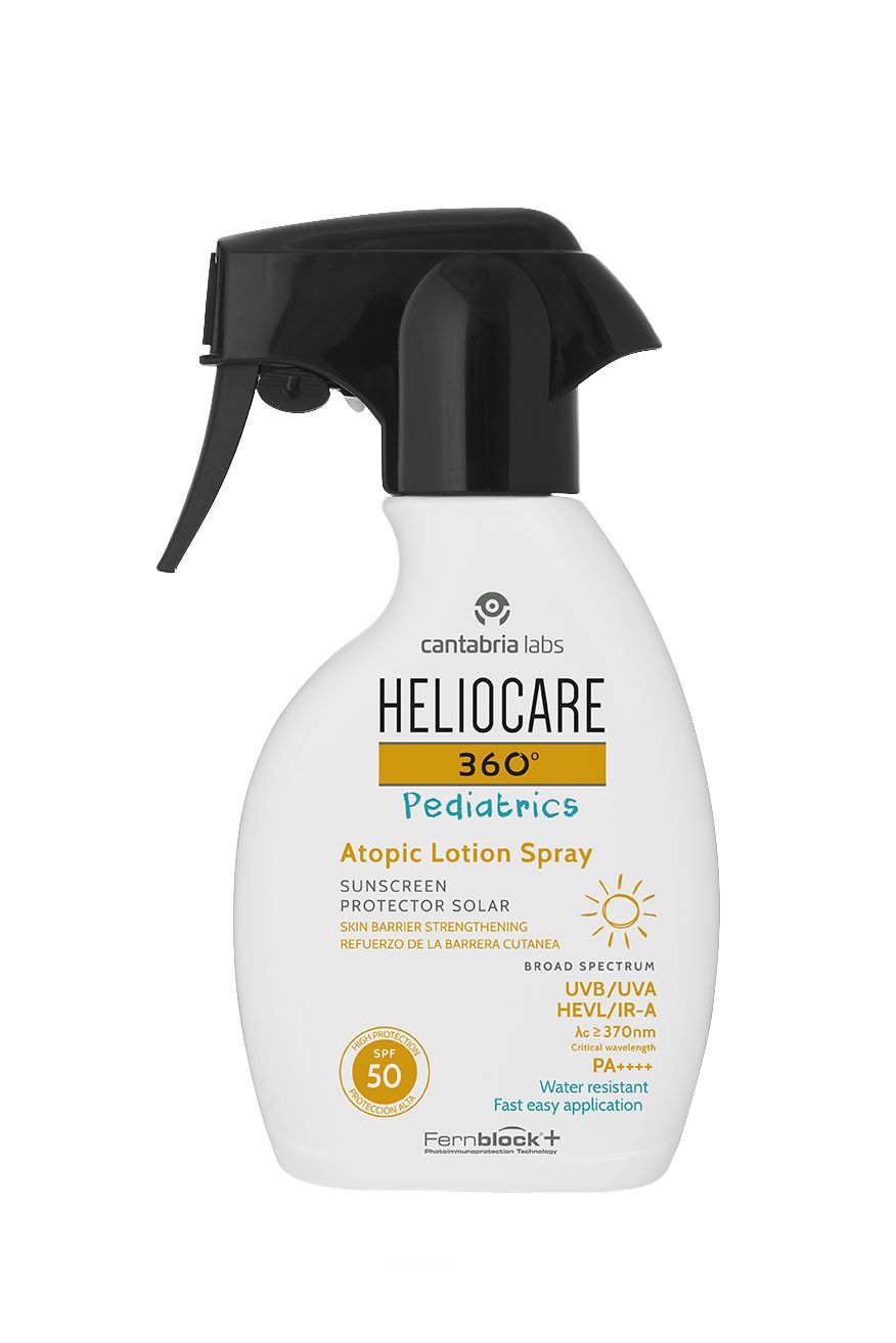 HELIOCARE-360°-PEDIATRIC-ATOPIC-LOTION-SPRAY-SPF50-Izsmidzinams-saules-aizsargkrems-berniem-SPF50-250-ml-ajaesthetics